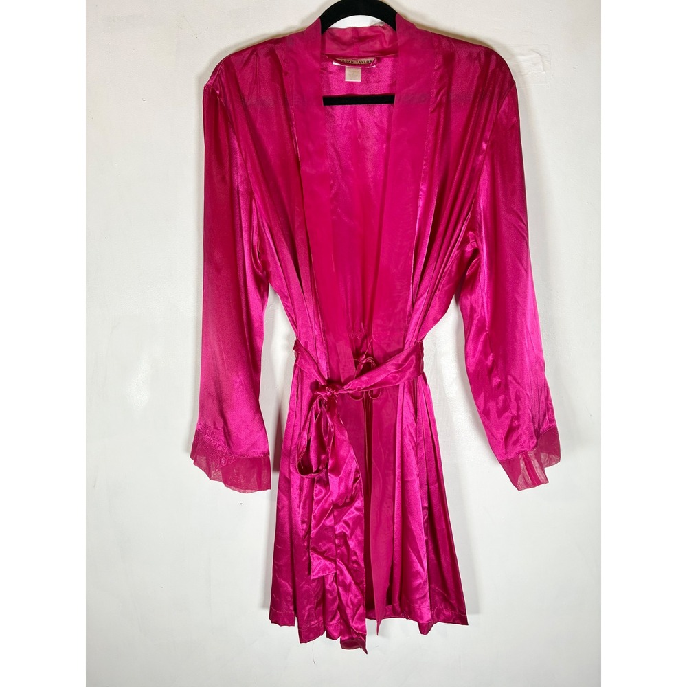 Morgan Taylor Pink Satin Lace Jeweled Robe L Y2K Coquette Glam